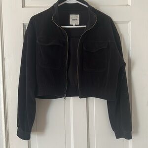 Aerie Black Corduroy Cropped Zip Up Jacket